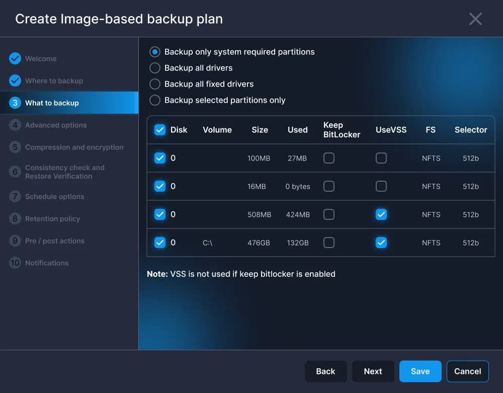 Image-based backup interface