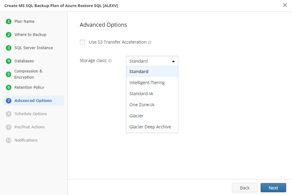 Advanced backup settings