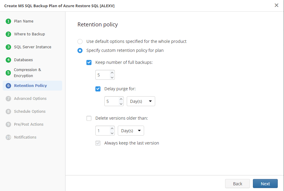 Retention policy management